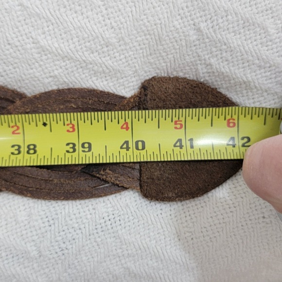 Vintage OLD NAVY Braided Leather Belt Dark Brown Brass Medallion Plate Buckle S - Picture 11 of 13